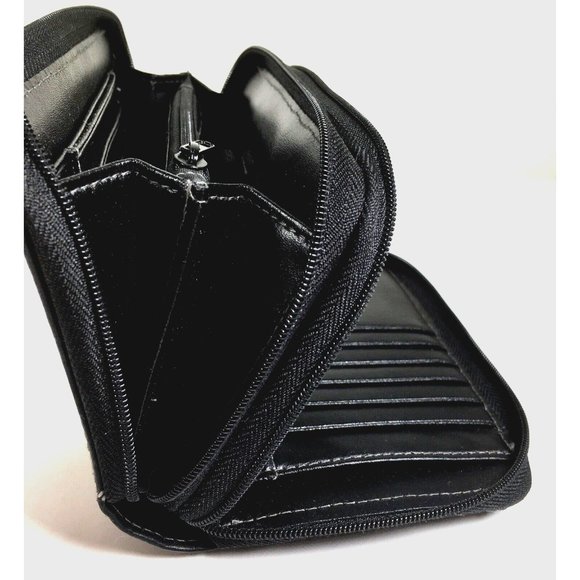 Buxton Black Leather Multicompartment Zip Clutch Wallet - Picture 5 of 12